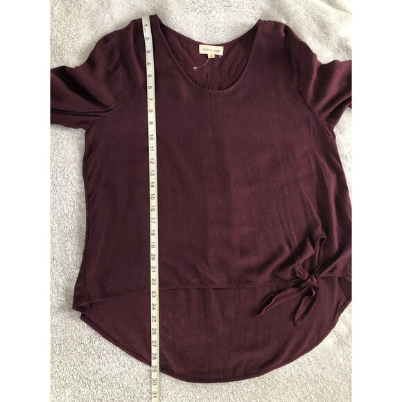 Cloth & Stone Anthropologie Shirt Medium Knot Front Tunic Split Sleeve Burgundy - Picture 11 of 13